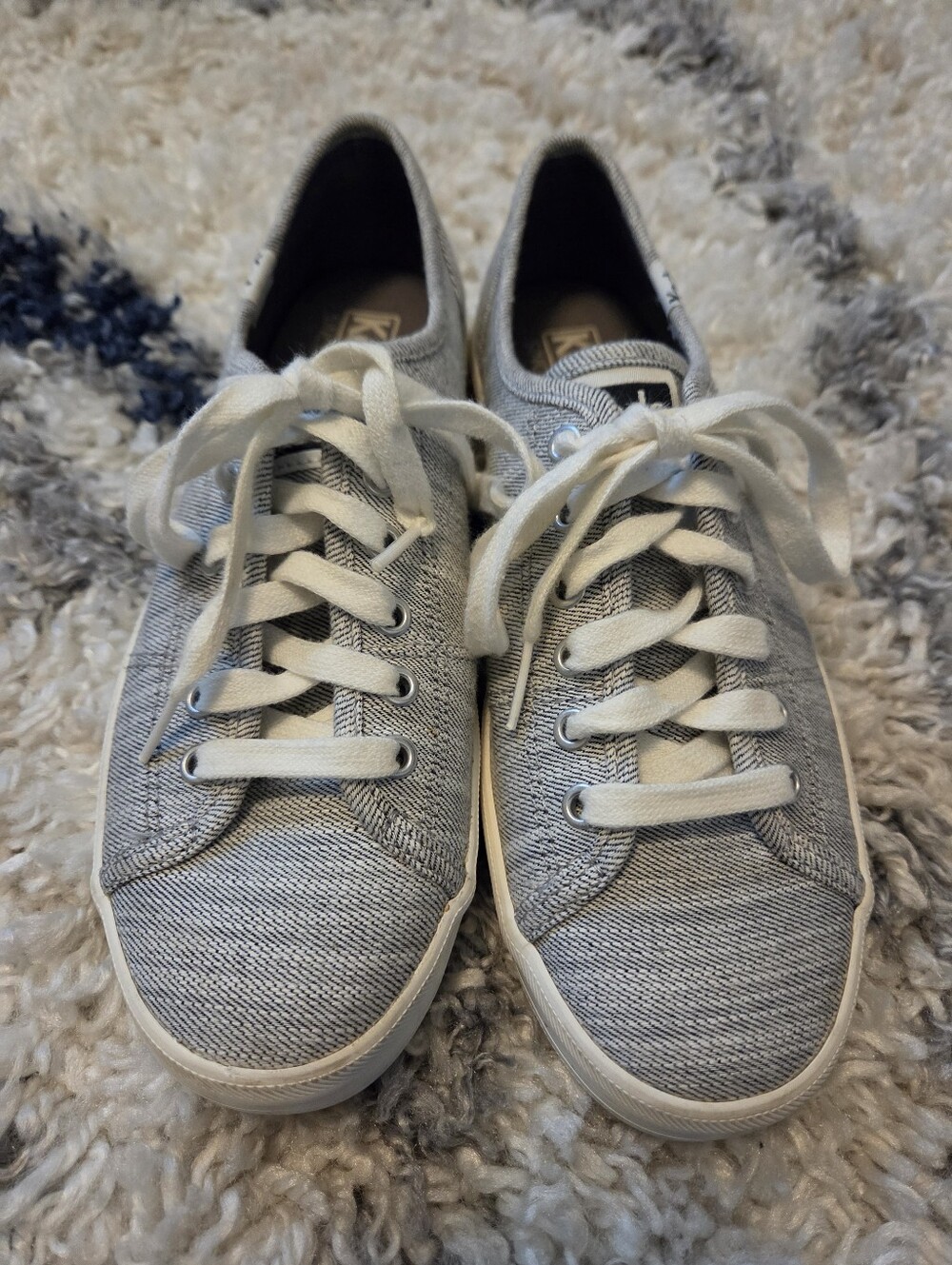 Keds Women's Kickstart Woven Fashion Sneakers SIZE 6.5 GRAY WOVEN BLACK WHITE